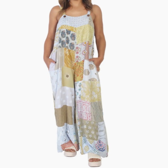 NEW! Blue Sky Patchwork Overalls Wide Leg Patch Colors Will Vary Size S,M,L & XL - Picture 2 of 8
